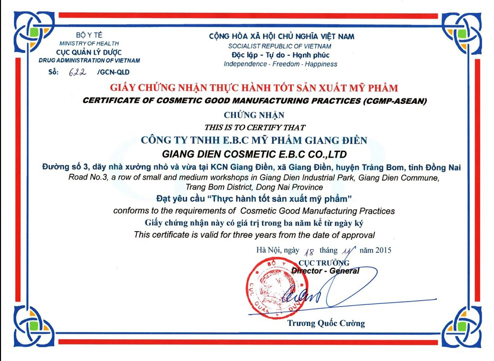 Tư Vấn Xây Nhà Máy Sản Xuất Mỹ Phẩm E.B.C Giang Điền Tiêu Chuẩn CGMP ASEAN